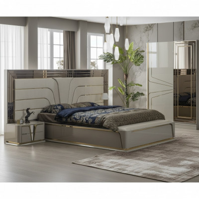 Ustawić Sypialnię Podwójne łóżko Luksusowe łóżko Modern Beige Zestaw 3szt Nowe