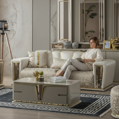 Nowoczesny stolik kawowy meble do salonu meble ze stali nierdzewnej Drewno design beż