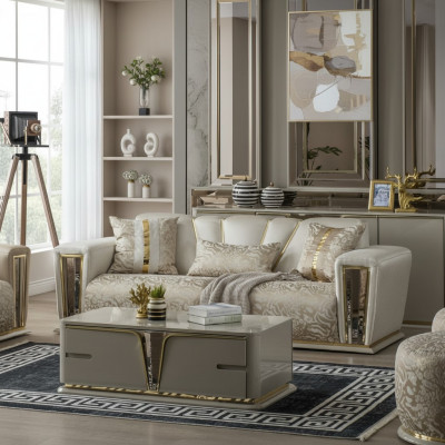 Nowoczesny stolik kawowy meble do salonu meble ze stali nierdzewnej Drewno design beż