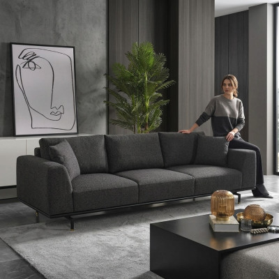 Sofa czteroosobowa 4 miejsce do siedzenia Sofy Nowoczesny Szary Design Materiał Poliester Nowość