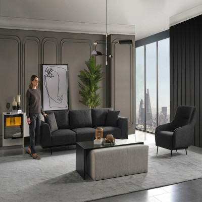 Zestaw sofowy Sofa 4 miejsce do siedzenia Czteroosobowy Fotel Set Material Modern Grey
