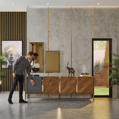 Komoda Kredens Luxury Szafki Komody Salon Drewno Brąz Meble