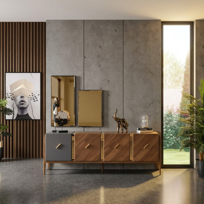 Komoda Kredens Luxury Szafki Komody Salon Drewno Brąz Meble