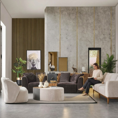 Zestaw sofowy Materiał Sofy Nowoczesny Salon Biały 3szt Poliester