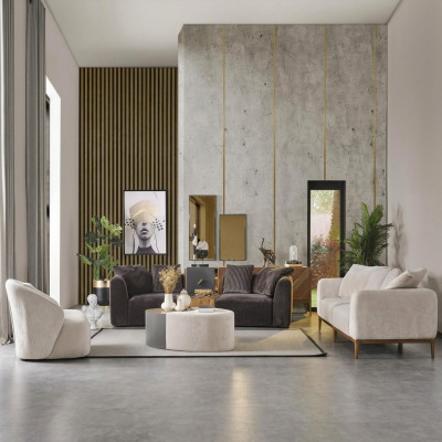 Zestaw sofowy Materiał Sofy Nowoczesny Salon Biały 3szt Poliester