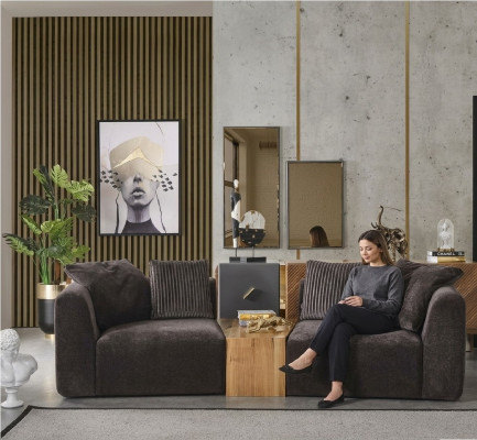 Sofa czteroosobowa 4 miejsce do siedzenia Sofy Nowoczesny Design Materiał Poliester Czarny