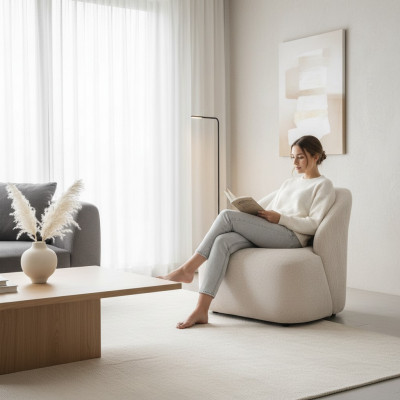 Fotel EarsFotel Nowoczesny Materiał Salon Poliester Biały Design Siedziba