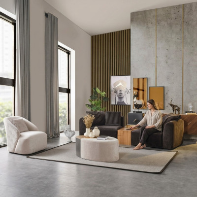Zestaw sofowy 4 miejsce do siedzenia Fotel Sofa Czteroosobowa Nowoczesny Czarny Materiał Nowy