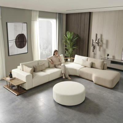 Biała nowoczesna kanapa narożnikowa w kształcie litery L luksusowa tapicerowana sofa do salonu