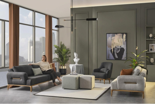 Zestaw sofowy Sofa Fotel 431 miejsce do siedzenia Materiał Luksusowe szare sofy do salonu