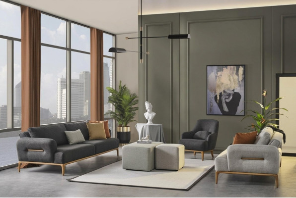Zestaw sofowy Sofa Fotel 431 miejsce do siedzenia Materiał Luksusowe szare sofy do salonu