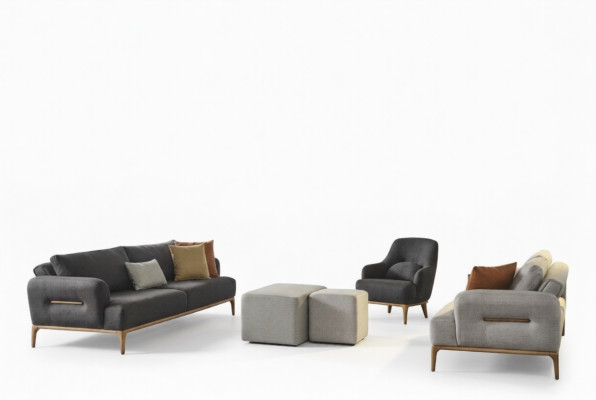Zestaw sofowy Sofa Fotel 321Seater Materiał Luksusowe Szare Sofy do Salonu