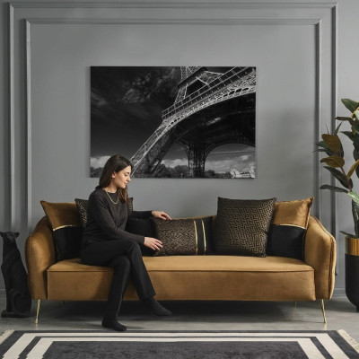 Nowoczesna Sofa Chesterfield 4 miejsce do siedzenia Materiał Sofy Poliester Żółty Nowy
