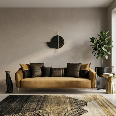 Nowoczesna Sofa Chesterfield 4 miejsce do siedzenia Materiał Sofy Poliester Żółty Nowy