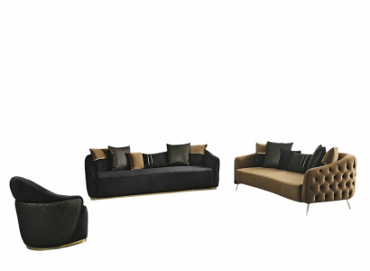 Chesterfield Zestaw sofowy Sofa 3 miejsce do siedzenia Fotel Niebieski Poliester Zestaw 2szt