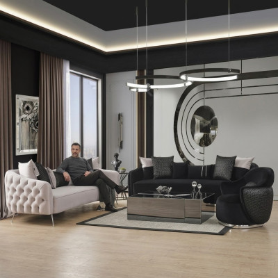 Zestaw sofowy Sofa Fotel 431 miejsce do siedzenia Materiał Luksusowe Sofy Biały Czarny