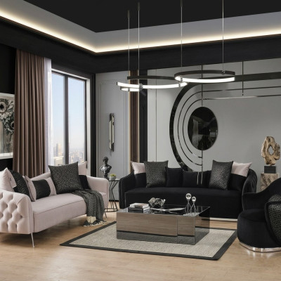Zestaw sofowy Sofa Fotel 431 miejsce do siedzenia Materiał Luksusowe Sofy Biały Czarny