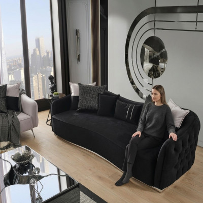 Sofa czteroosobowa 4 miejsce do siedzenia Sofy Nowoczesny Design Materiał Poliester Czarny