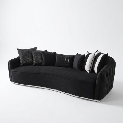 Sofa czteroosobowa 4 miejsce do siedzenia Sofy Nowoczesny Design Materiał Poliester Czarny