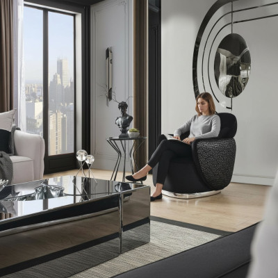 Fotel EarsFotel Nowoczesny Materiał Salon Poliester Czarny Design