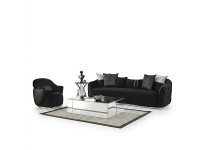 Zestaw sofowy Sofa 4 miejsce do siedzenia Fotel Czteroosobowa Materiał Czarny Poliester