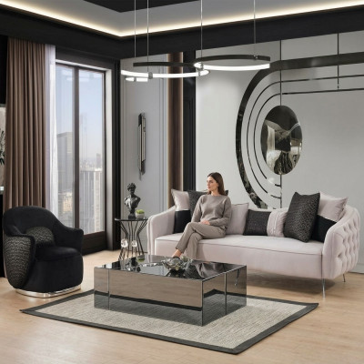 Nowoczesny Zestaw sofowy Sofa 3 miejsce do siedzenia Fotel Trzyosobowy Materiał Biały Poliester Zestaw