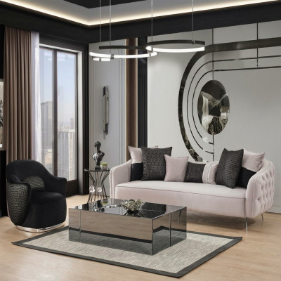 Nowoczesny Zestaw sofowy Sofa 3 miejsce do siedzenia Fotel Trzyosobowy Materiał Biały Poliester Zestaw