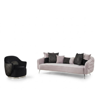Nowoczesny Zestaw sofowy Sofa 3 miejsce do siedzenia Fotel Trzyosobowy Materiał Biały Poliester Zestaw