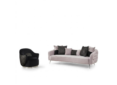 Nowoczesny Zestaw sofowy Sofa 3 miejsce do siedzenia Fotel Trzyosobowy Materiał Biały Poliester Zestaw