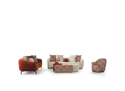 Zestaw sofowy Sofa Fotel 431 Siedziba Materiał Luksusowe Sofy Pomarańczowy Salon