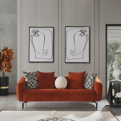 Sofa trzyosobowa 3 miejsce do siedzenia, sofy design nowoczesny materiał pomarańczowy salon