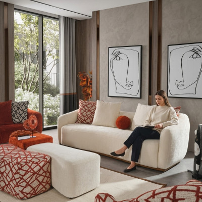 Sofa czteroosobowa 4 miejsce do siedzenia Sofy Nowoczesny Design Materiał Poliester Biały Nowy