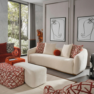 Sofa czteroosobowa 4 miejsce do siedzenia Sofy Nowoczesny Design Materiał Poliester Biały Nowy