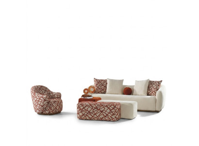 Zestaw sofowy komplet wypoczynkowy sofa 4 miejsce do siedzenia Fotel 3x Stołek Biały czteroosobowy materiał