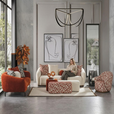 Kompletny zestaw sofowy Zestaw sofowy Sofa 431 Pomarańczowy Materiał 4-częściowy Grupa