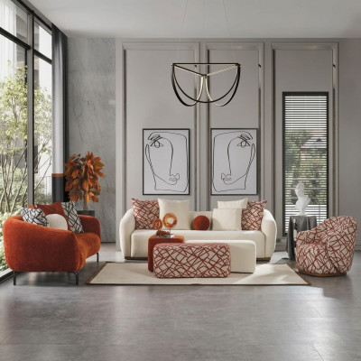 Kompletny zestaw sofowy Zestaw sofowy Sofa 431 Pomarańczowy Materiał 4-częściowy Grupa