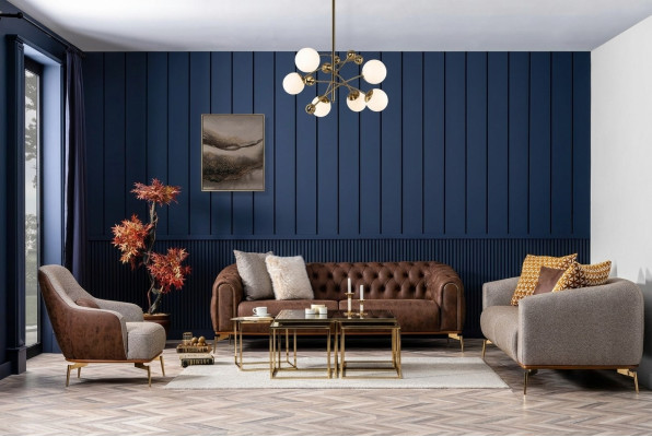 Zestaw sofowy Kompletny zestaw wypoczynkowy Sofa 431 miejsce do siedzenia Materiał Brązowy 3-częściowy