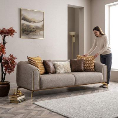 Sofa trzyosobowa 3 miejsce do siedzenia, sofy projektuje nowoczesny materiał w szarym salonie