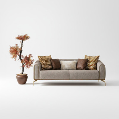 Sofa trzyosobowa 3 miejsce do siedzenia, sofy projektuje nowoczesny materiał w szarym salonie