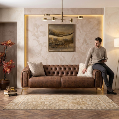 Sofa czteroosobowa Chesterfield 4 miejsce do siedzenia Siedziba Poliester Brown sztuczna skóra