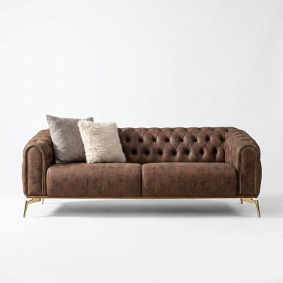 Sofa czteroosobowa Chesterfield 4 miejsce do siedzenia Siedziba Poliester Brown sztuczna skóra