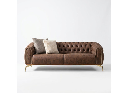 Sofa czteroosobowa Chesterfield 4 miejsce do siedzenia Siedziba Poliester Brown sztuczna skóra