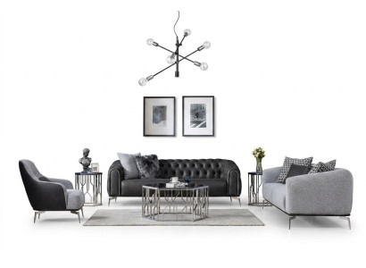 Zestaw sofowy Kompletny zestaw wypoczynkowy Sofa 431 Siedziba Materiał 3-częściowy Czarny