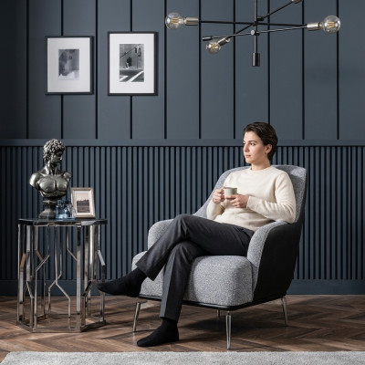Fotel EarsFotel Nowoczesny Materiał Salon Poliester Szary Design Siedziba