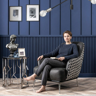 Fotel uszyFotel sztuczna skóra salon poliester design Czarny