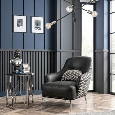 Fotel uszyFotel sztuczna skóra salon poliester design Czarny