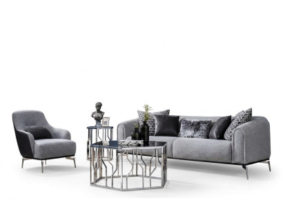Nowoczesna Sofa Ustawić 3 Siedziba Fotel Materiał Szary Nowoczesny Poliester