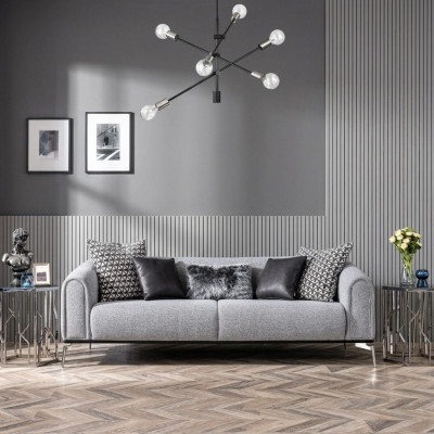 Sofa trzyosobowa 3 miejsce do siedzenia Sofy Siedziba Materiał Szary Salon Nowoczesny Luksus