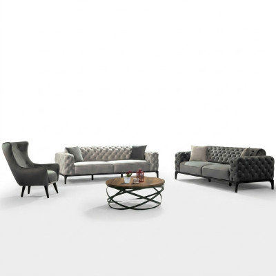 Chesterfield Zestaw sofowy Sofa 31 miejsce do siedzenia Materiał Szare Luksusowe Sofy Siedziba
