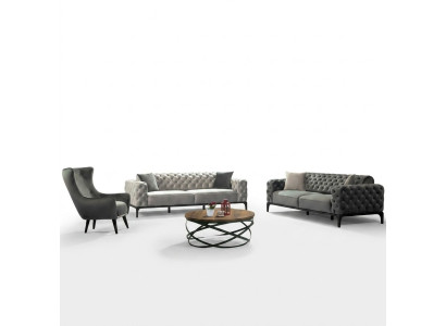 Chesterfield Zestaw sofowy Sofa 31 miejsce do siedzenia Materiał Szare Luksusowe Sofy Siedziba